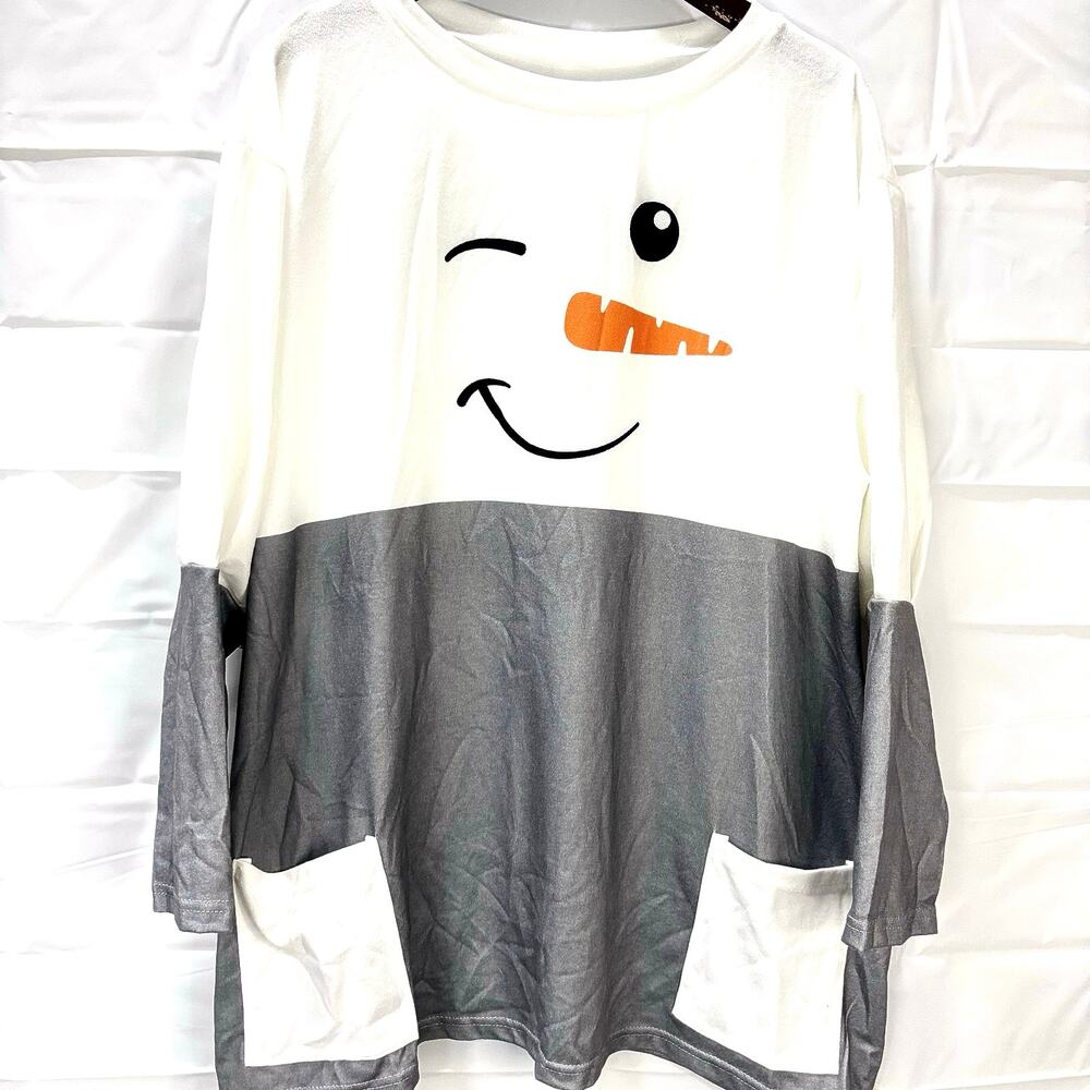 Snowman Holiday Tunic Sweatshirt Womens 2XL Gray White Christmas Pockets NWOT